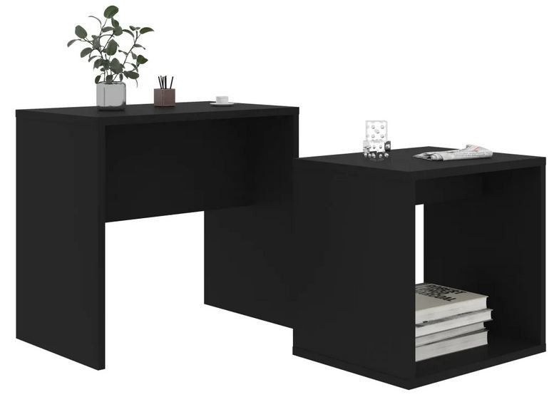 Set de 2 tables basses gigognes bois noir Filow 37 - 48 cm - Photo n°1