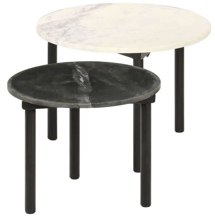 Set de 2 tables basses gigognes effet marbre blanc et noir Elys D 55 et 45 cm - Photo n°1