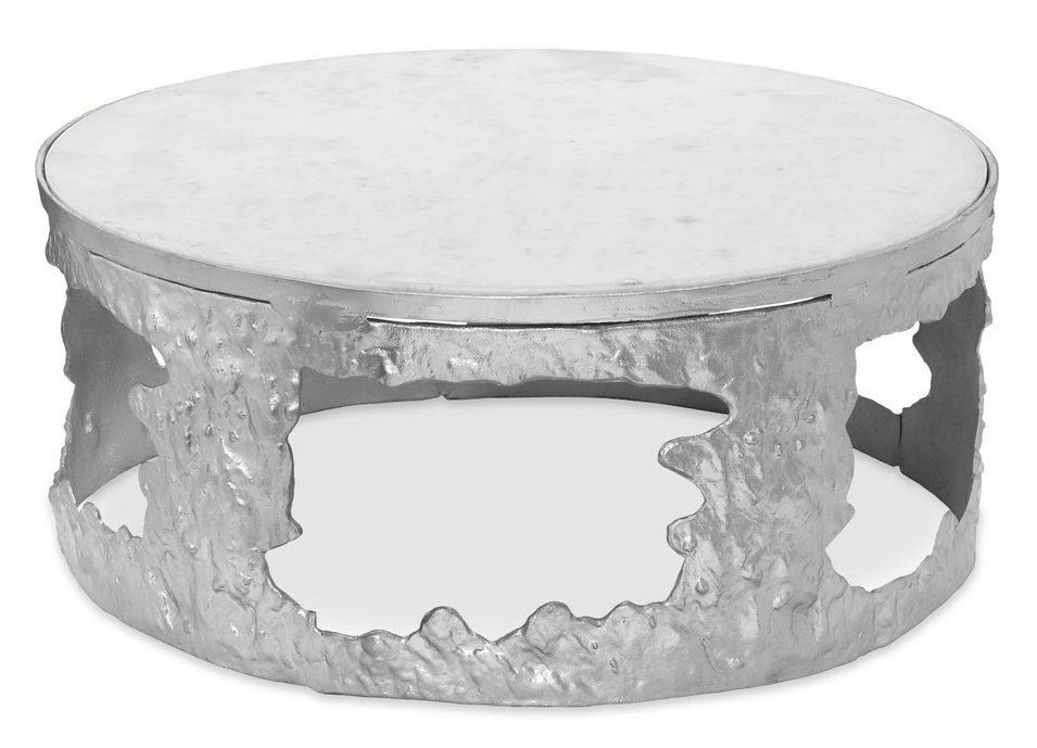 Set de 2 tables basses marbre blanc et métal nickel Melton D 80/D 60 cm - Photo n°2