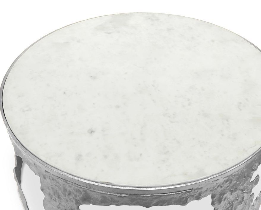 Set de 2 tables basses marbre blanc et métal nickel Melton D 80/D 60 cm - Photo n°4