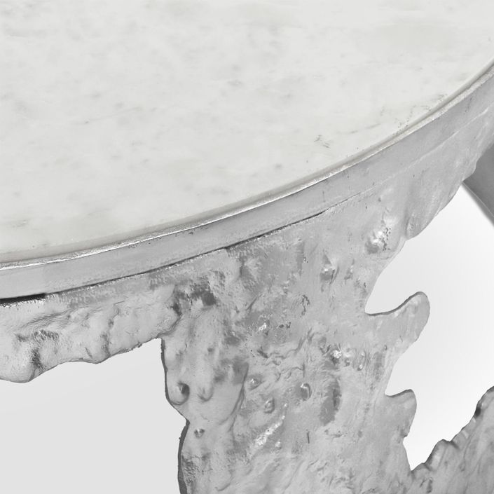 Set de 2 tables basses marbre blanc et métal nickel Melton D 80/D 60 cm - Photo n°5