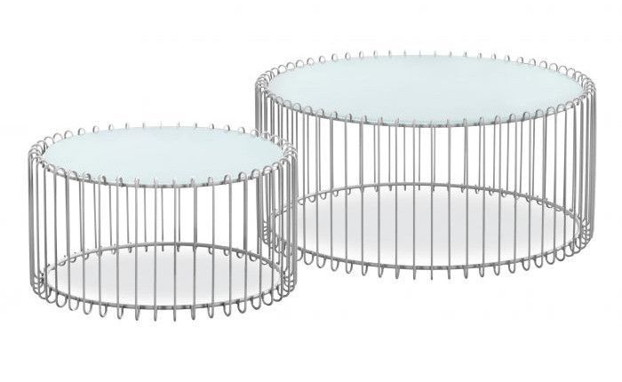 Set de 2 tables basses verre blanc et pieds métal gris Vret D 85/D 60 cm - Photo n°1