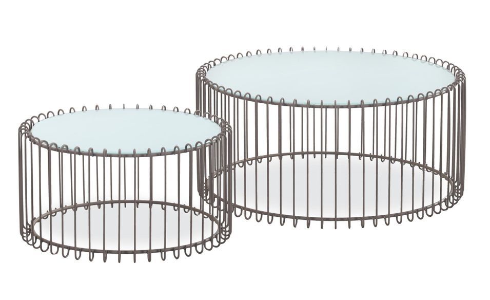 Set de 2 tables basses verre blanc et pieds métal taupe Vret D85/D 60 cm - Photo n°1