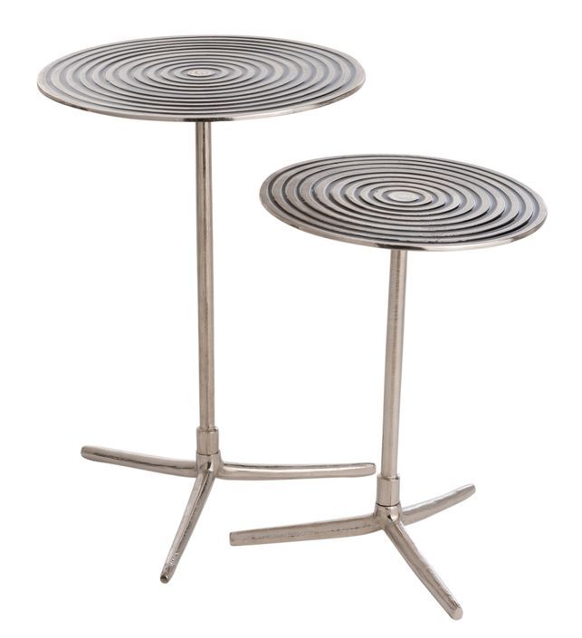 Set de 2 tables cercles aluminium argent noir Lia D 41-D 34 cm - Photo n°1