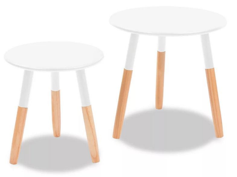 Set de 2 tables d'appoint bois blanc et pieds pin massif Udim - Photo n°4