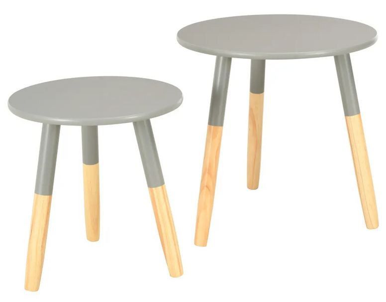 Set de 2 tables d'appoint bois gris et pieds pin massif Udim - Photo n°2