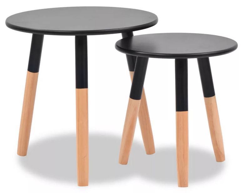 Set de 2 tables d'appoint bois noir et pieds pin massif Udim - Photo n°1