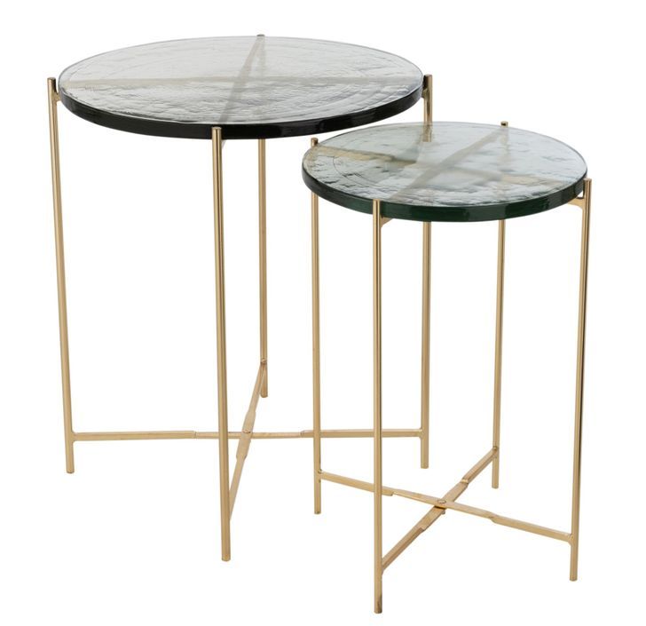 Set de 2 tables gigogne métal doré Obi D 50 cm - Photo n°1