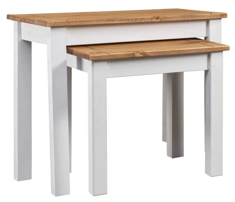 Set de 2 tables gigognes pin massif foncé et blanc Cosa - Photo n°1