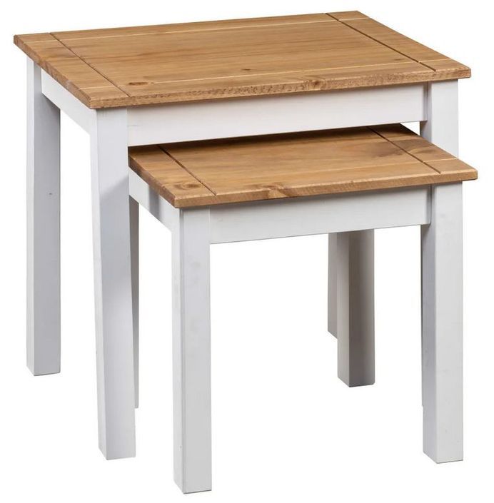 Set de 2 tables gigognes pin massif foncé et blanc Cosa - Photo n°3