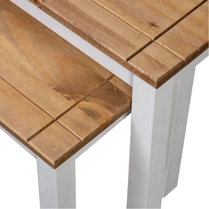 Set de 2 tables gigognes pin massif foncé et blanc Cosa - Photo n°4