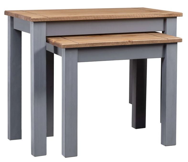 Set de 2 tables gigognes pin massif foncé et gris Cosa - Photo n°1