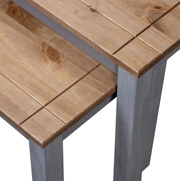Set de 2 tables gigognes pin massif foncé et gris Cosa - Photo n°4