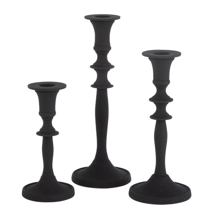 Set de 3 bougeoir classique en aluminium noir Icka - Lot de 3 - Photo n°1