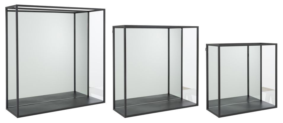 Set de 3 étagères murales miroir carré métal noir Mita L 60 cm - Photo n°1