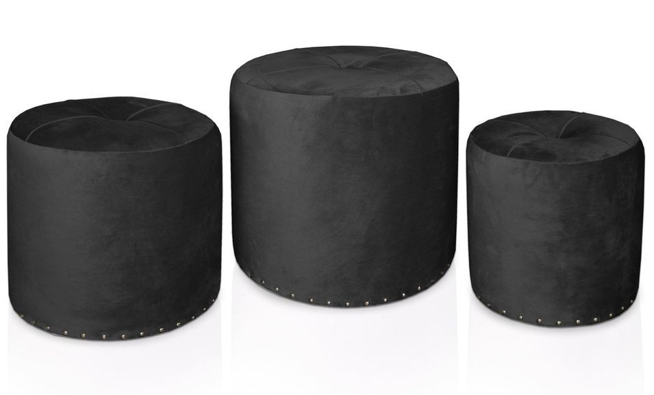 Set de 3 poufs en velours noir Sala - Photo n°1