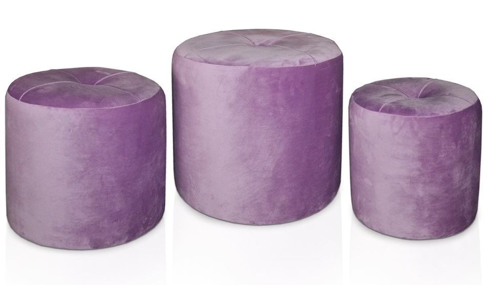 Set de 3 poufs en velours violet Sala - Photo n°1