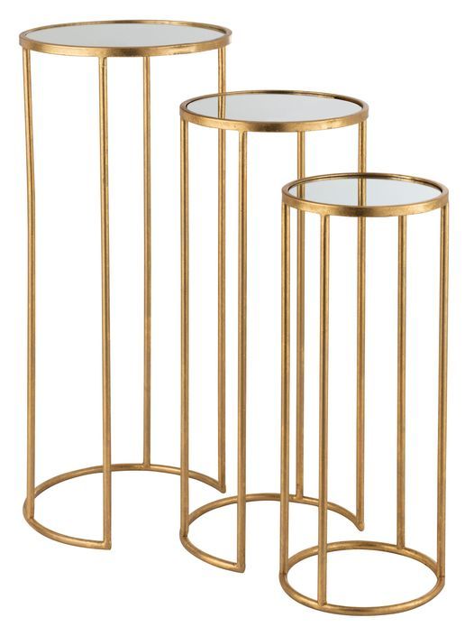 Set de 3 tables gigogne métal doré Leo D 35/D 30/D 25 cm - Photo n°1