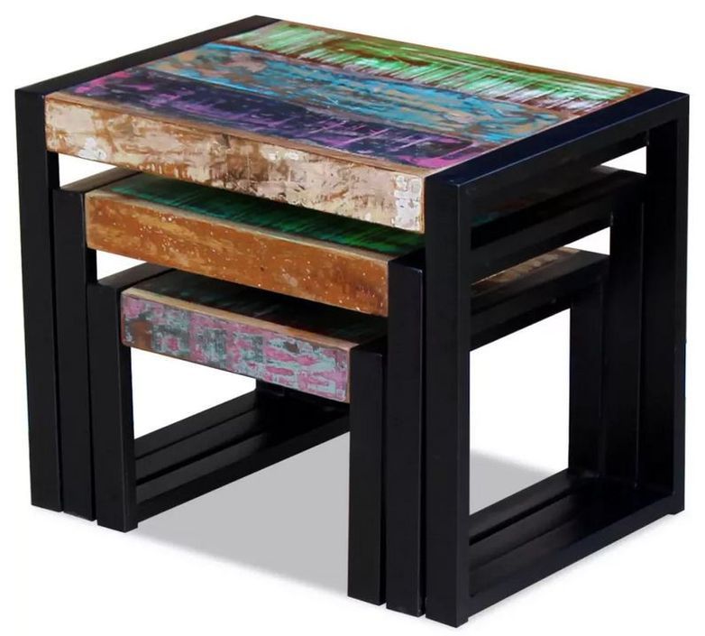 Set de 3 tables gigognes bois de récupération et pieds métal noir Area - Photo n°4