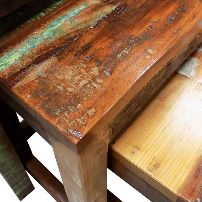 Set de 3 tables gigognes bois de récupération multicolore Azul - Photo n°4