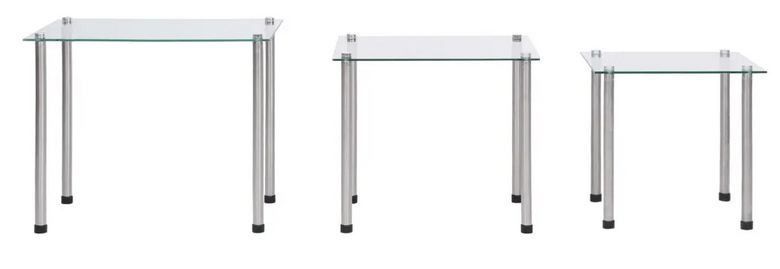Set de 3 tables gigognes verre trempé transparent et pieds métal gris Rosi - Photo n°2