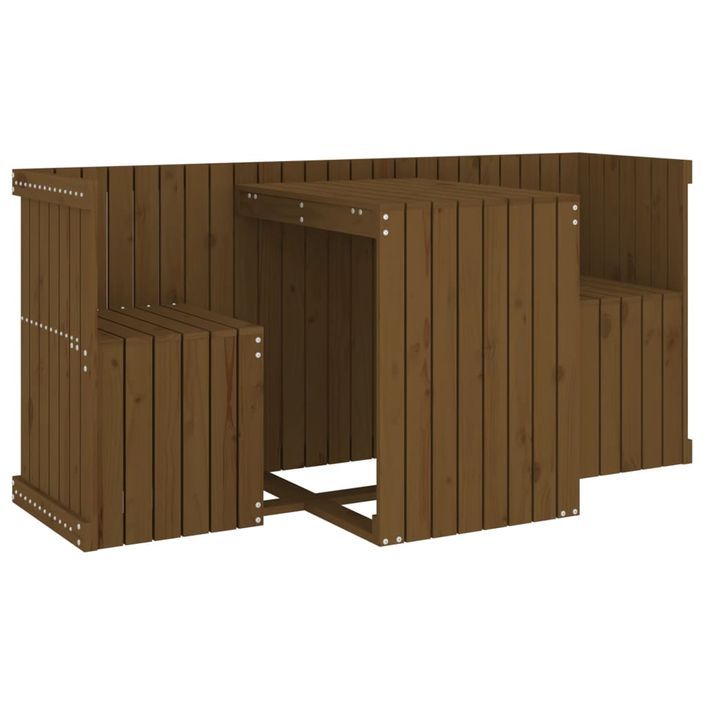 Set de balcon 2 places marron miel bois de pin massif - Photo n°1