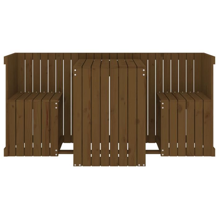 Set de balcon 2 places marron miel bois de pin massif - Photo n°4