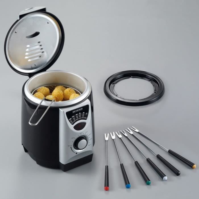 SEVERIN FR2408 Mini Friteuse-fondue 2 en 1 - 6 fourchettes a fondue incluses - couvercle anti-projections - thermostat réglable - n - Photo n°1