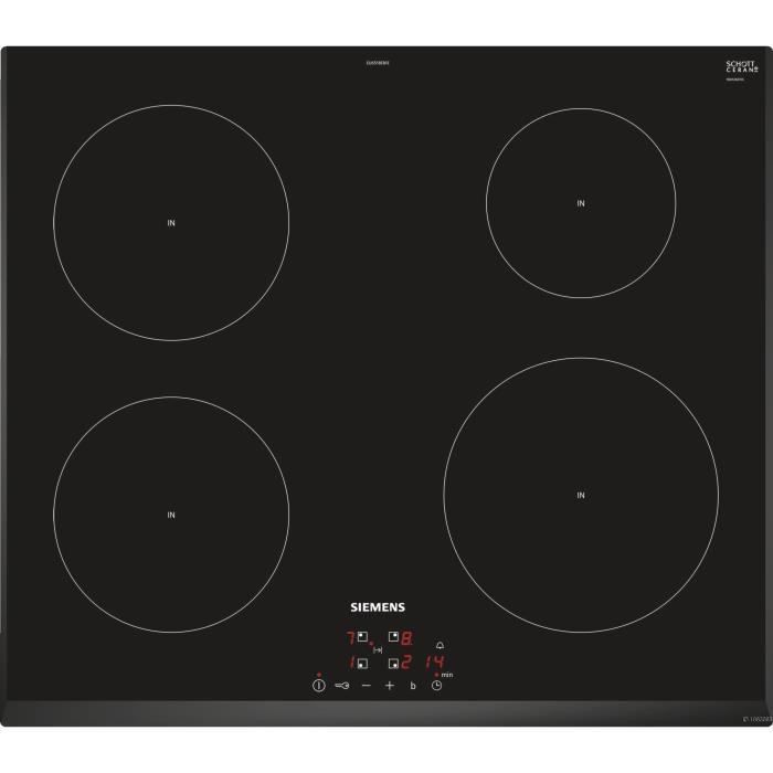SIEMENS EU651BEB1E Table de cuisson induction - 4 zones - 4600W max - L59,2 x P52,2cm - Revetement verre - Coloris noir - Photo n°1