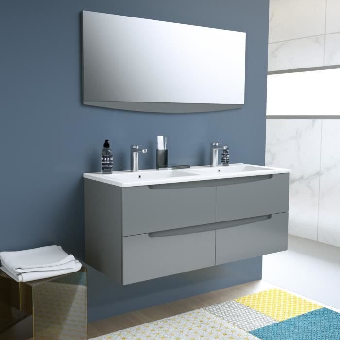 SMILE Salle de bain double vasque + miroir L 120 cm - 4 tiroirs a fermeture ralenties - Anthracite - Photo n°1