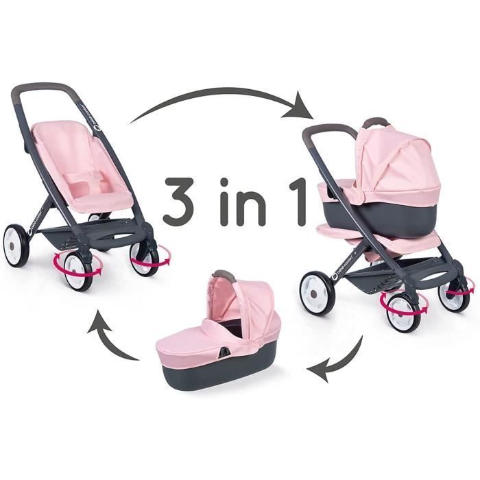 Smoby Bebe Confort Poussette Landau 3 en 1 Pour Poupons et Poupees Roues Silencieuses et Multidirectionnelles Panier de LesTendances