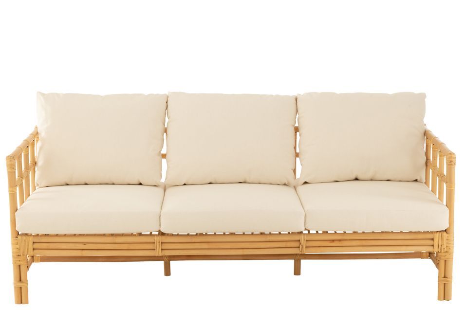 Sofa Meliza avec coussins en tissu et rotin - Finition naturelle et blanche - Photo n°9