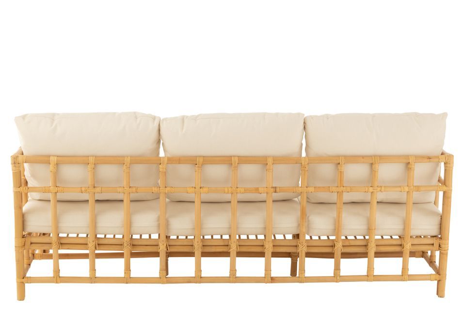 Sofa Meliza avec coussins en tissu et rotin - Finition naturelle et blanche - Photo n°11