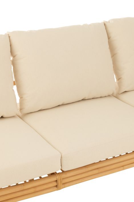 Sofa Meliza avec coussins en tissu et rotin - Finition naturelle et blanche - Photo n°15