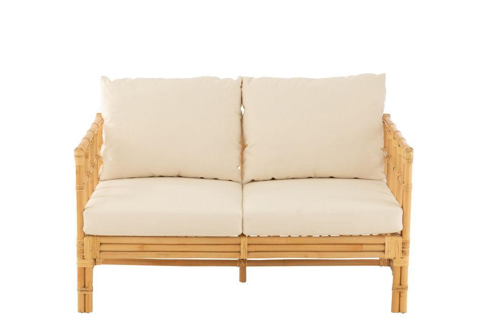 Sofa Meliza avec coussins en tissu et rotin - Finition naturelle et blanche - Photo n°2