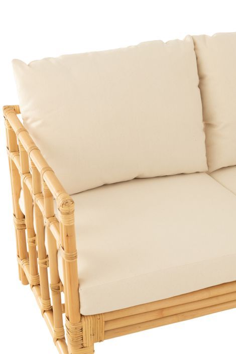 Sofa Meliza avec coussins en tissu et rotin - Finition naturelle et blanche - Photo n°7