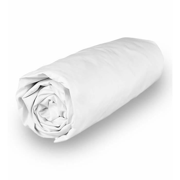 SOLEIL d'OCRE Drap housse Camille - Coton percale - 140 x 190 cm - Blanc - Photo n°1