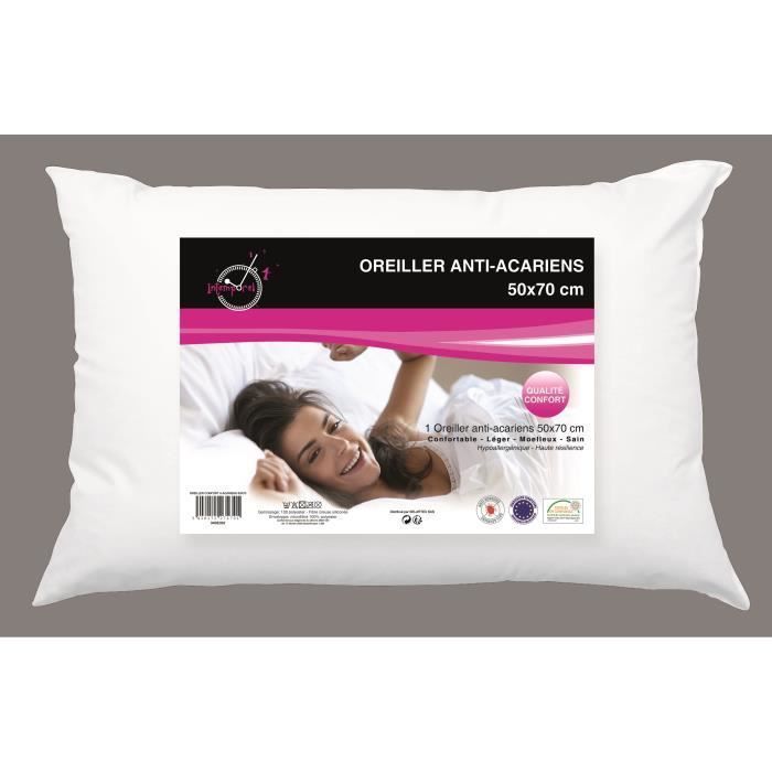 SOLEIL D'OCRE Oreiller confort anti-acarien - Polyester - 50x70 cm - Blanc - Photo n°1