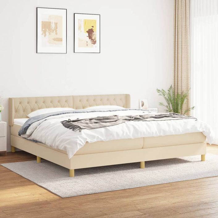 Sommier à lattes de lit avec matelas Crème 200x200 cm Tissu - Photo n°1