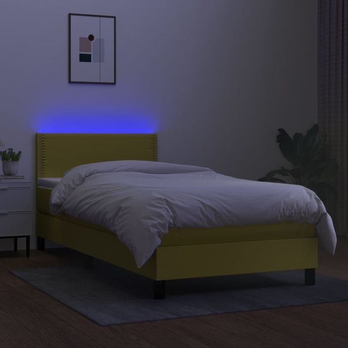 Sommier à lattes de lit avec matelas LED Vert 100x200 cm Tissu - Photo n°4