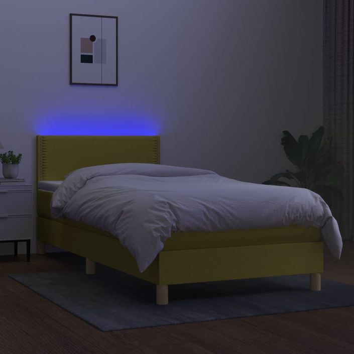 Sommier à lattes de lit avec matelas LED Vert 100x200 cm Tissu - Photo n°4