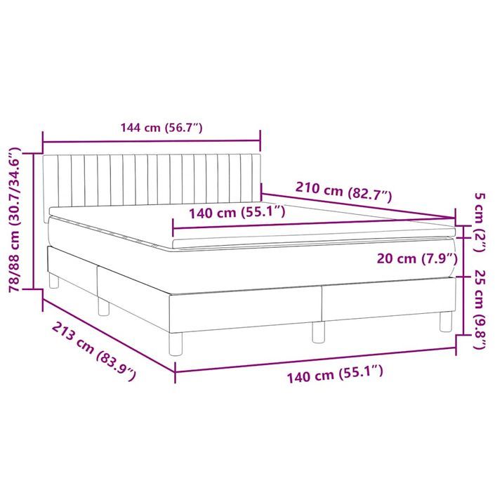 Sommier à lattes de lit avec matelas noir 140x210 cm velours - Photo n°12