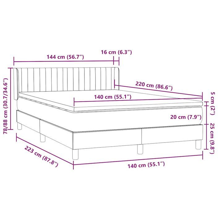 Sommier à lattes de lit avec matelas noir 140x220 cm velours - Photo n°12