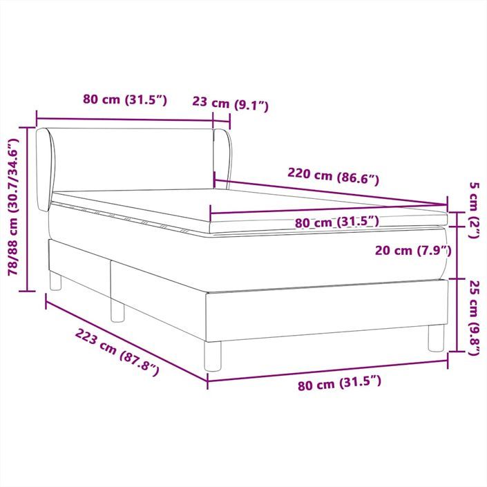 Sommier à lattes de lit avec matelas noir 80x220 cm velours - Photo n°12