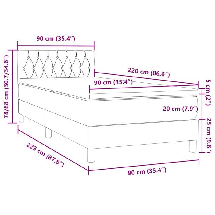 Sommier à lattes de lit avec matelas noir 90x220 cm velours - Photo n°12