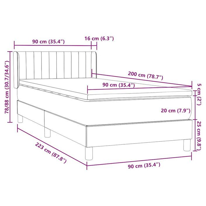 Sommier à lattes de lit avec matelas noir 90x220 cm velours - Photo n°12