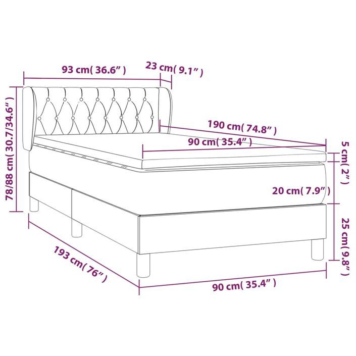 Sommier à lattes de lit avec matelas Taupe 90x190 cm Tissu - Photo n°7