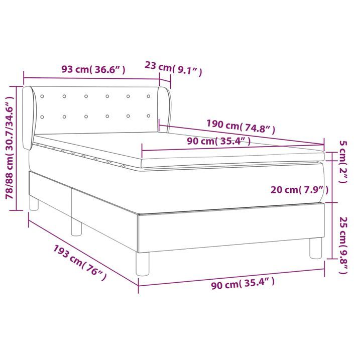 Sommier à lattes de lit avec matelas Taupe 90x190 cm Tissu - Photo n°7