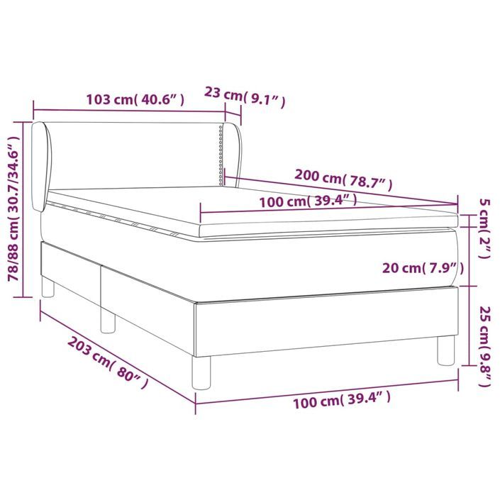 Sommier à lattes de lit avec matelas Vert 100x200 cm Tissu - Photo n°7