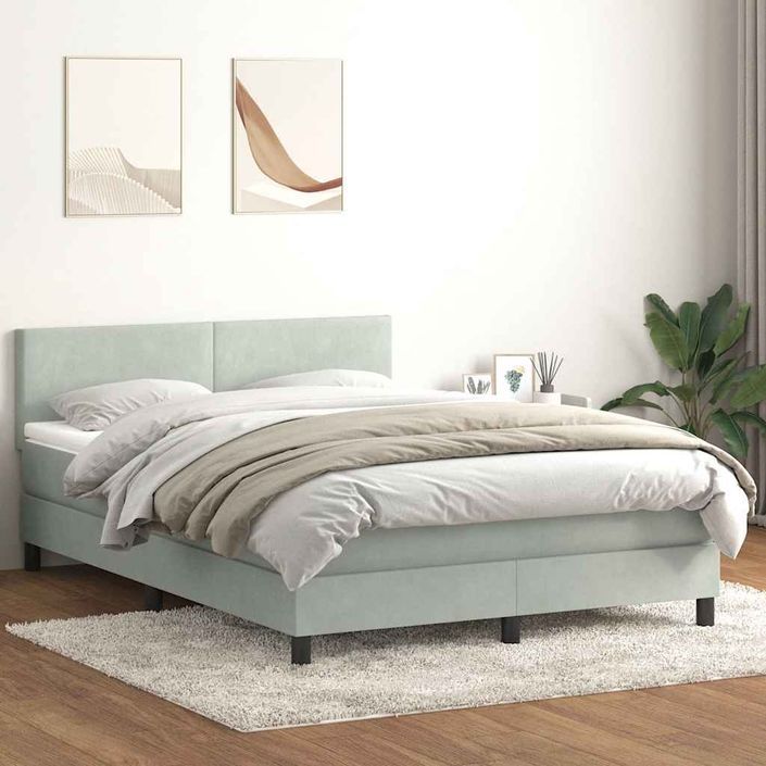 Sommier à lattes de lit et matelas gris clair 160x220cm velours - Photo n°1